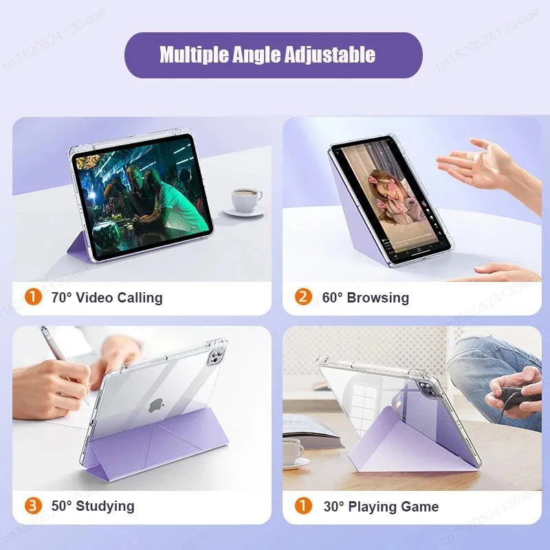 For iPad Air 5th 6th 12th 11th iPad Pro 11 12.9 13 Air 11 M4 10th Gen 10.9 10.2 9th 8th 9.7 Mini 7 6 Smart Case with Pen Holder