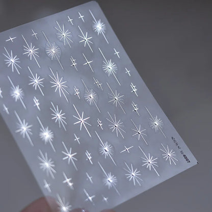 1pcs Sparkle 5D Embossed Star Nail Sticker Metallic Silver Starlight Nail Decals 8*10cm Adhesive Manicure Slider Supplies #Y2K