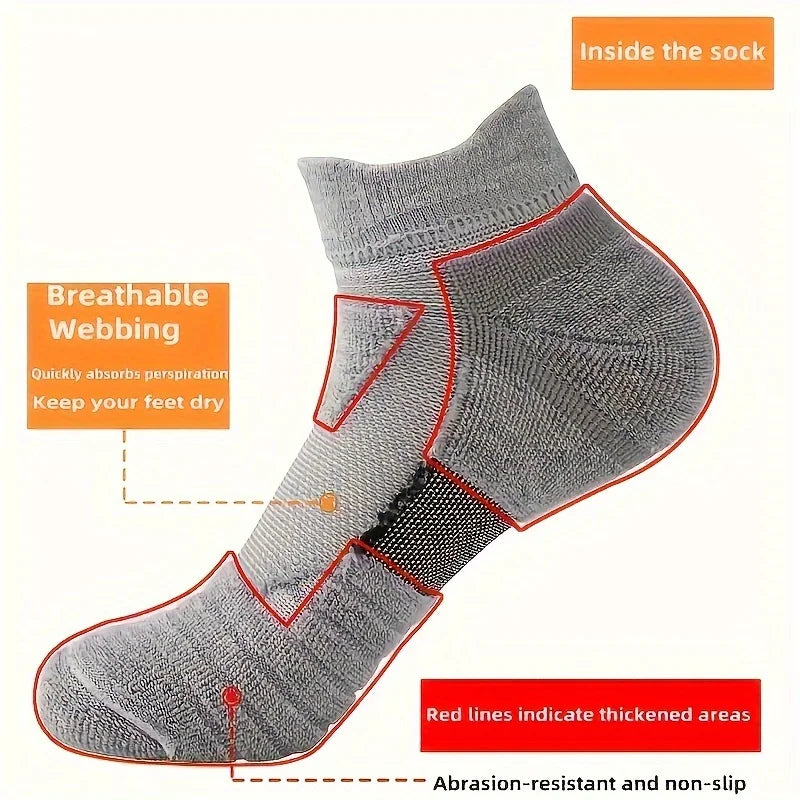 6/3/1 Pairs New Men Sports Running Fitness Flight Short Tube Socks Women's Towel Bottom Basketball Socks Solid Color Black Socks