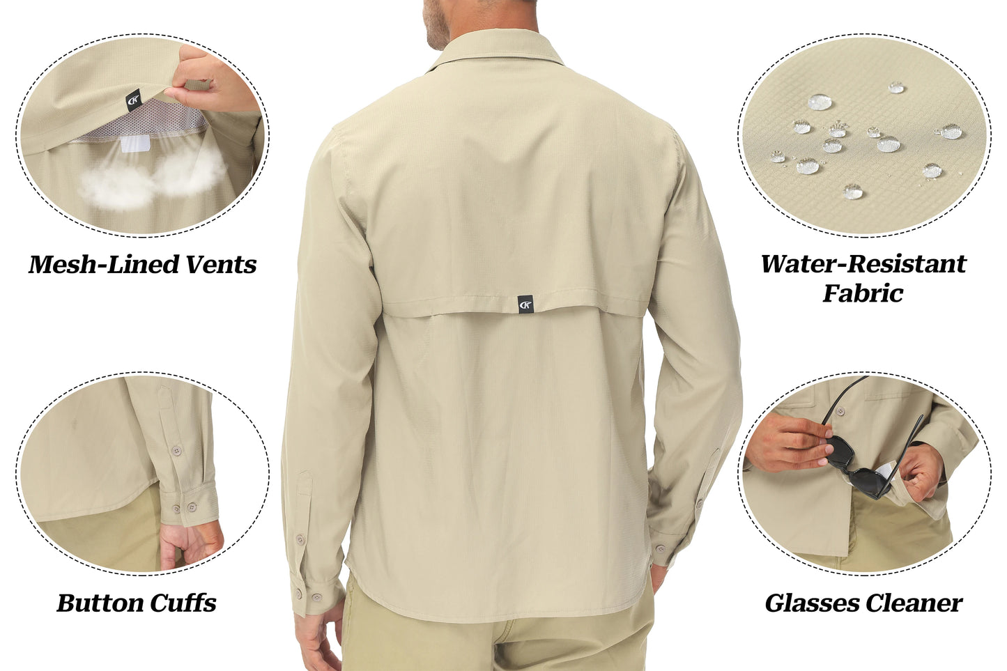 Men's Long Sleeve Fishing Shirts UPF 50+ Sun Protection Breathable Lightweight Travel Work Button Down Shirt with Zipper Pocket