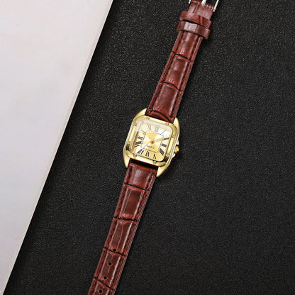 Fashion Square Women Leather Strap Wristwatches Casual Roma Dial Quartz Watch For Ladies Clock Relogio Feminino (Without Box)
