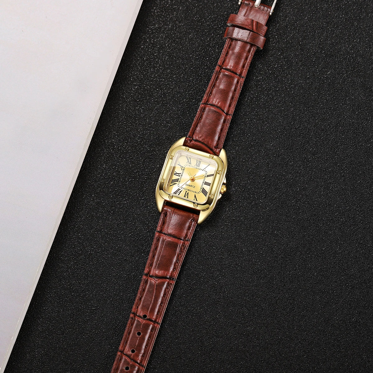 Fashion Square Women Leather Strap Wristwatches Casual Roma Dial Quartz Watch For Ladies Clock Relogio Feminino (Without Box)