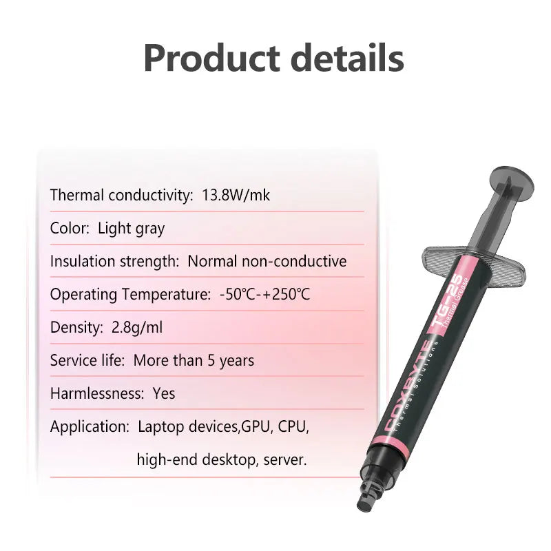 Coxbyte TG-25 Thermal Paste Processor 2g 13.8W/M-k For CPU GPU PS4 MCU HeatSink Cooling Cooler Thermal Compound Silicone Grease