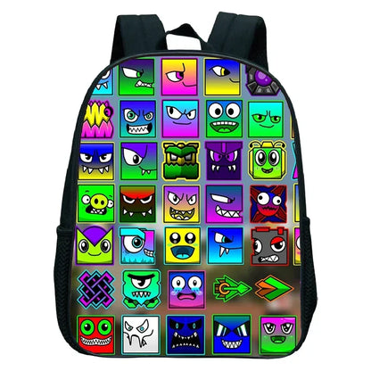 16 Inch Angry Geometry Dash Backpack Boys Girls Bookbag Cartoon Game Kids Kindergarten School Bags Toddler Childcare Backpack