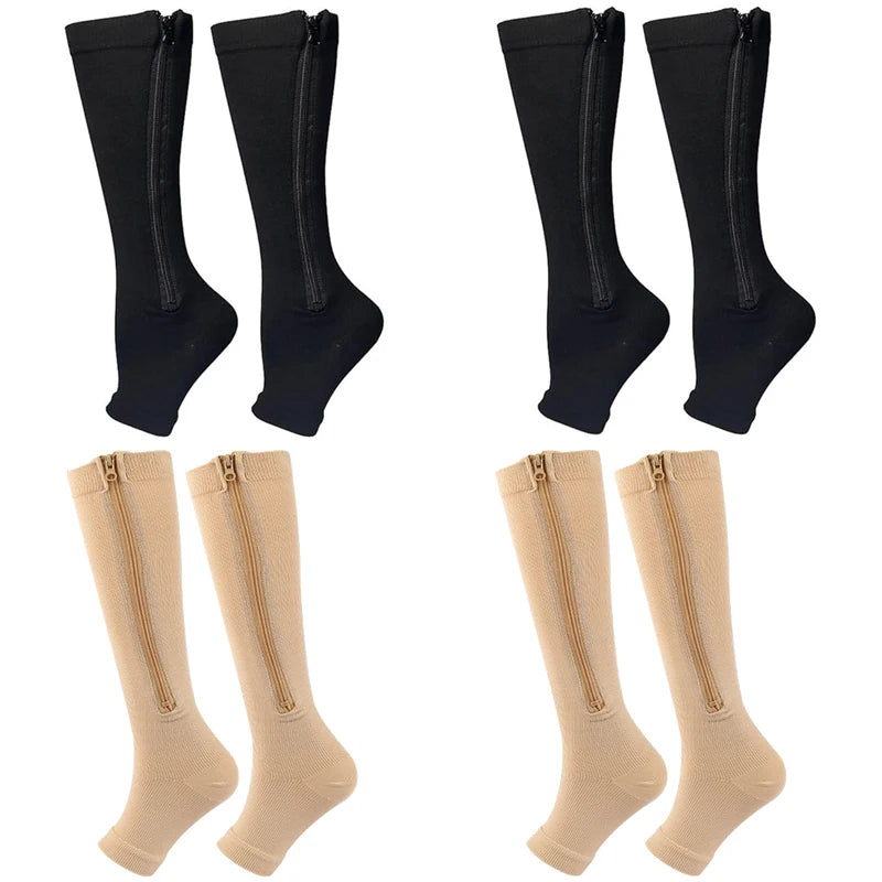 Zipper 4Compression Socks for Varicose Support Outdoor Running Fitness Hiking Anti-Fatigue Medical Care Diabetes Swelling Relief