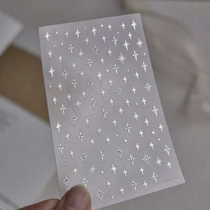 Simple Laser Bronzing Gold Silver Mini Star Rhinestone INS 5D Relief Self Adhesive Nail Art Decoration Sticker 3D Manicure Decal