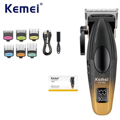 Kemei Professional Barber Hair Clippers Cordless Rechargeable Hair Trimmer Electric Men Hair Cutting Machine Metal Body 9000RPM