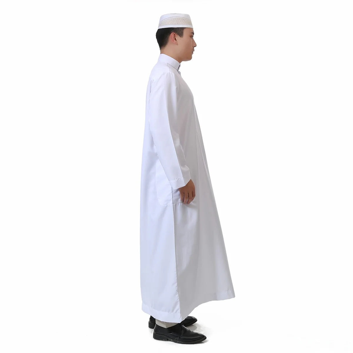 Men's Saudi Arabic Stand Collar Long Sleeve Robe Ramadan Muslim Robe Middle East Islamic Clothing