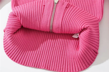 LUNDUNSHIJIA 2026 New Autumn Women Elegant Thickened Zipper Sweaters For Women Rose Red Fashion Short Female Cardigan 4 Colors