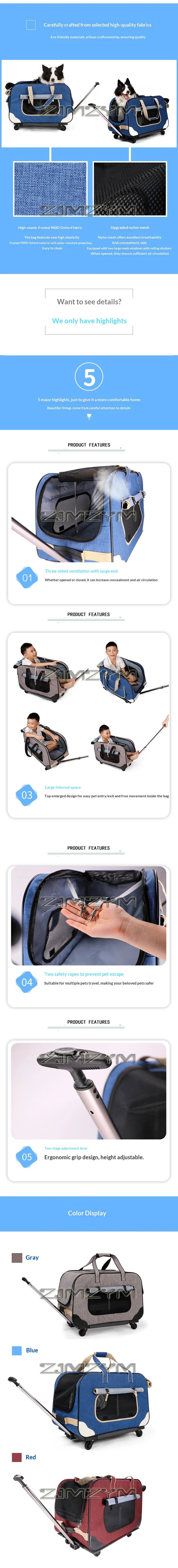 Foldable Pet Trolley, Detachable Windproof Cat Bag, Breathable Cat Carriers, Portable Pet Trolley Case