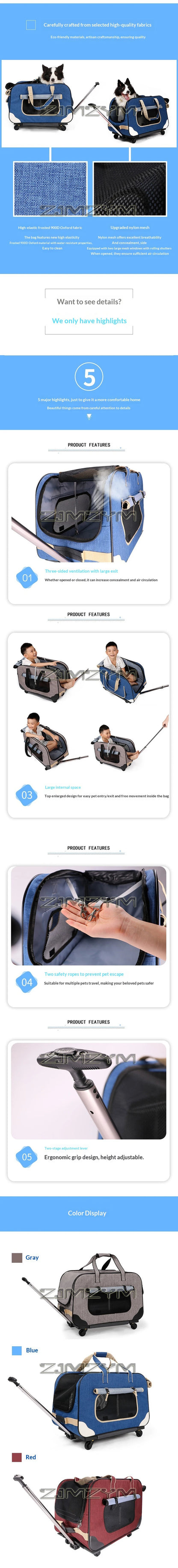 Foldable Pet Trolley, Detachable Windproof Cat Bag, Breathable Cat Carriers, Portable Pet Trolley Case