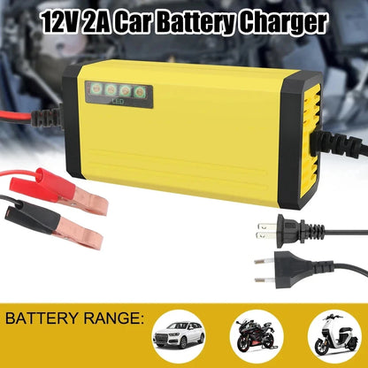 Car Battery Charger 12V 2A 220V Power Puls Repair Charger Wet Dry Lead Acid Battery LED Display Moto Truck Battery Charger