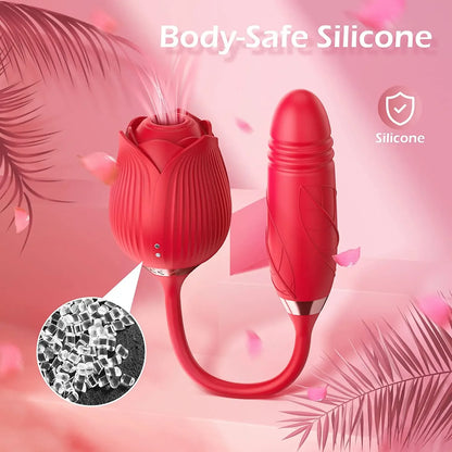 3in1 Thrusting Anal Vibrator Female Rose Sucking Clitoris Stimulator Dildo Licking Vagin Massager Masturbator Sex Toys for Women