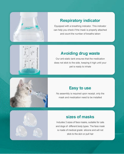 Cat Aerosol Chamber Pet Dog Portable Inhaler Spacer With Breathing Indicator Silicone Mask For Veterinary Equipment Vet Clinic