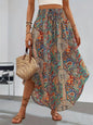 Bohemian Boho Vintage Floral Print Skirts Women Summer High Waist A-Line Pleated Elastic Long Skirts Casual Holiday Beach Skirt