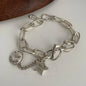 100% Solid 925 Sterling Silver Metal Bracelet for Women Vintage Handmade Simple Retro Heart Chain Bracelet Birthday Gift Party