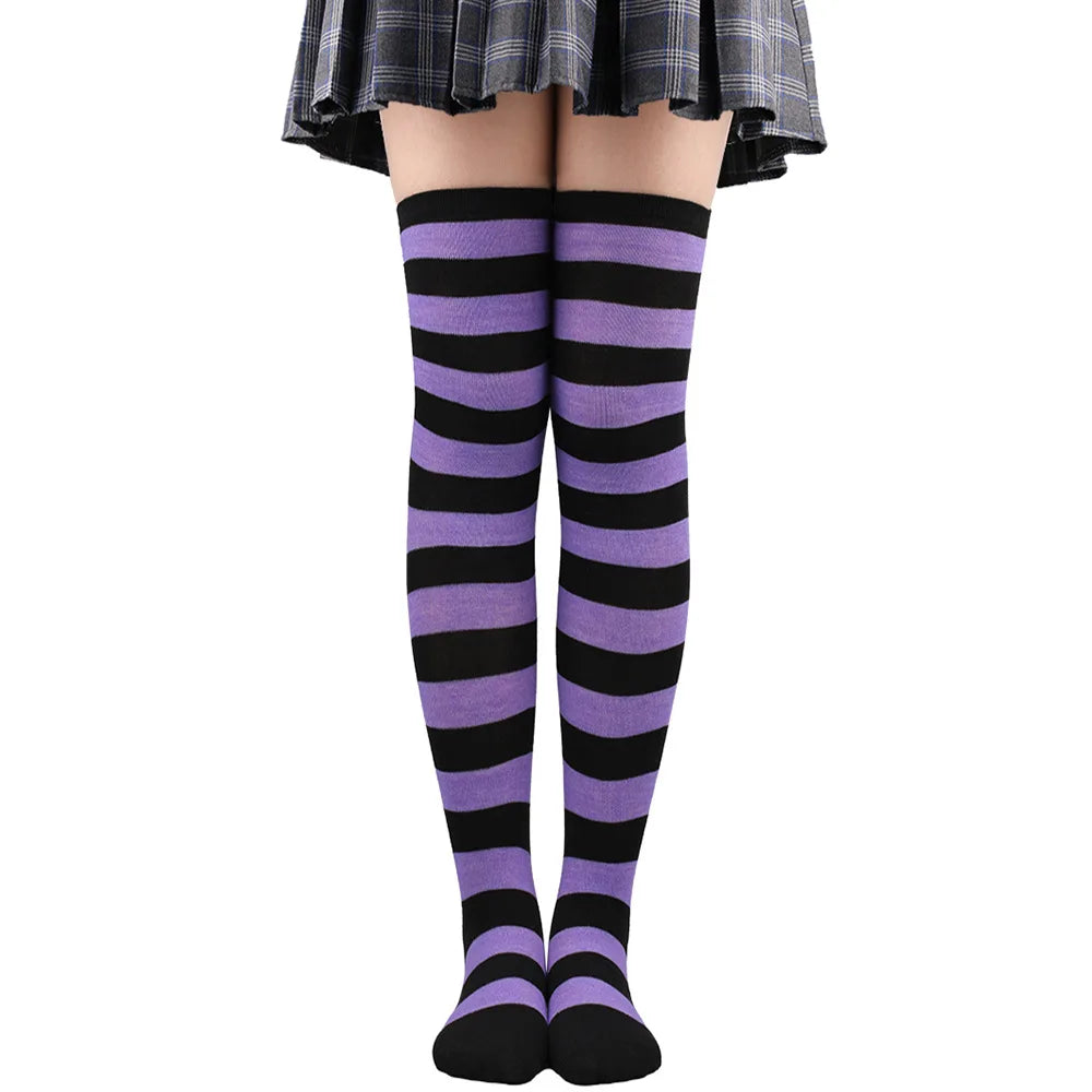 Color Striped Stockings Japanese Over Knee Socks Fashion Women Keep Warm Soks Sexy Slim Long Socks Hosiery JK Cosplay Lolita Y2k