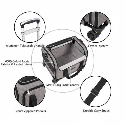 11.3kg Capacity - Foldable Pet Trolley Backpack - 600D Oxford Fabric - 4 Wheels & Storage Pockets - Ideal for Travel, Outings, Park, Shopping, Visiting - Portable Dog Cart
