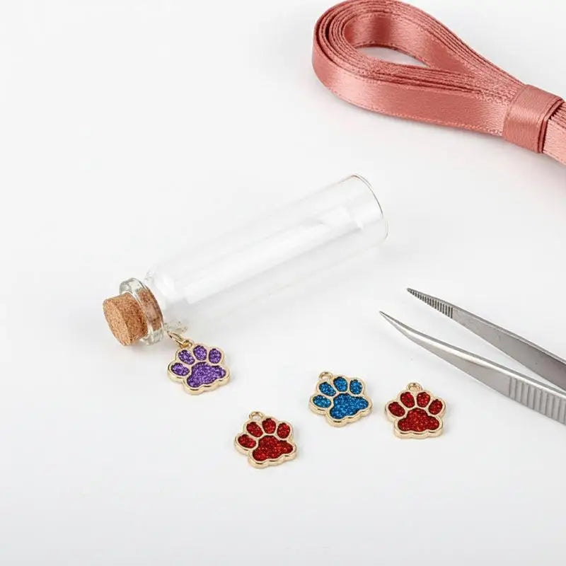 Pet Fur Keepsake Clear Glass Bottle Sealed Cork Stopper Glitter Paw Pendant for Dog Cat Loss Memorial Gift