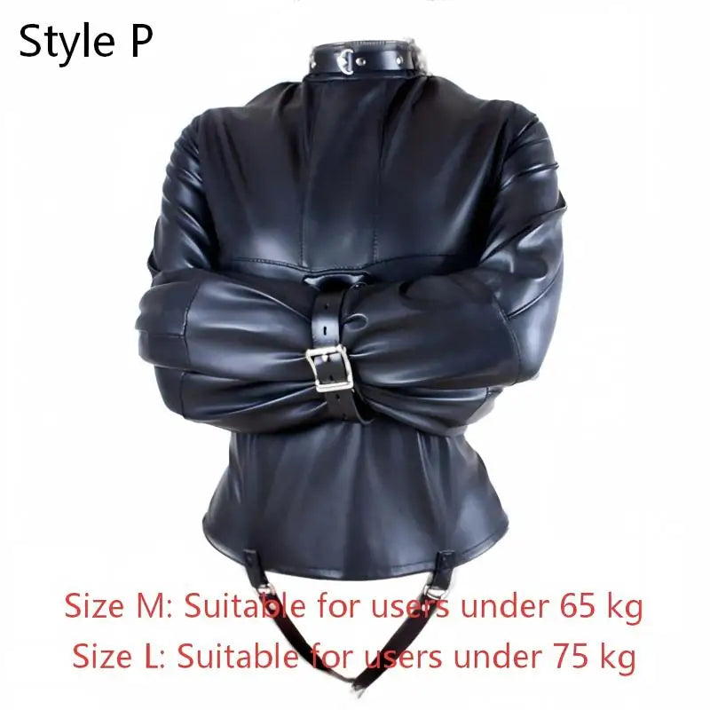 BDSM PU Leather Straitjacket Bondage Body Harness Adult Game Straight Jacket Halloween Clubwear Costume Armbinder Sex Toys Women