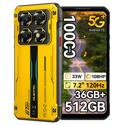 OUKITEL Rugged Phone WP60 5G 24GB(8+16) 256GB / 36GB(12+24) 512GB 7.2” HD+ 120Hz Smartphone 10000mAh 108MP Android 15 NFC