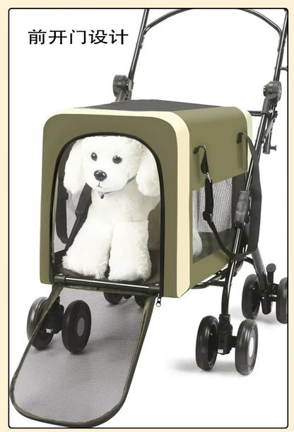 Detachable Cabin Pet Stroller Lightweight Foldable Cat Dog Trolley Outdoor Travel Hand Push Cart for Small & Medium Sized Pets