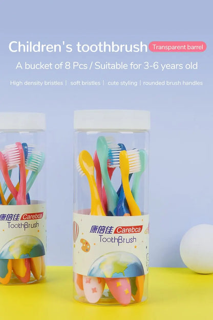 Children's Soft Bristle Toothbrush, Bucket Pack of 8 Pieces, 2-12 Year Old Baby Toothbrush, Change Period Toothbrush for Kids