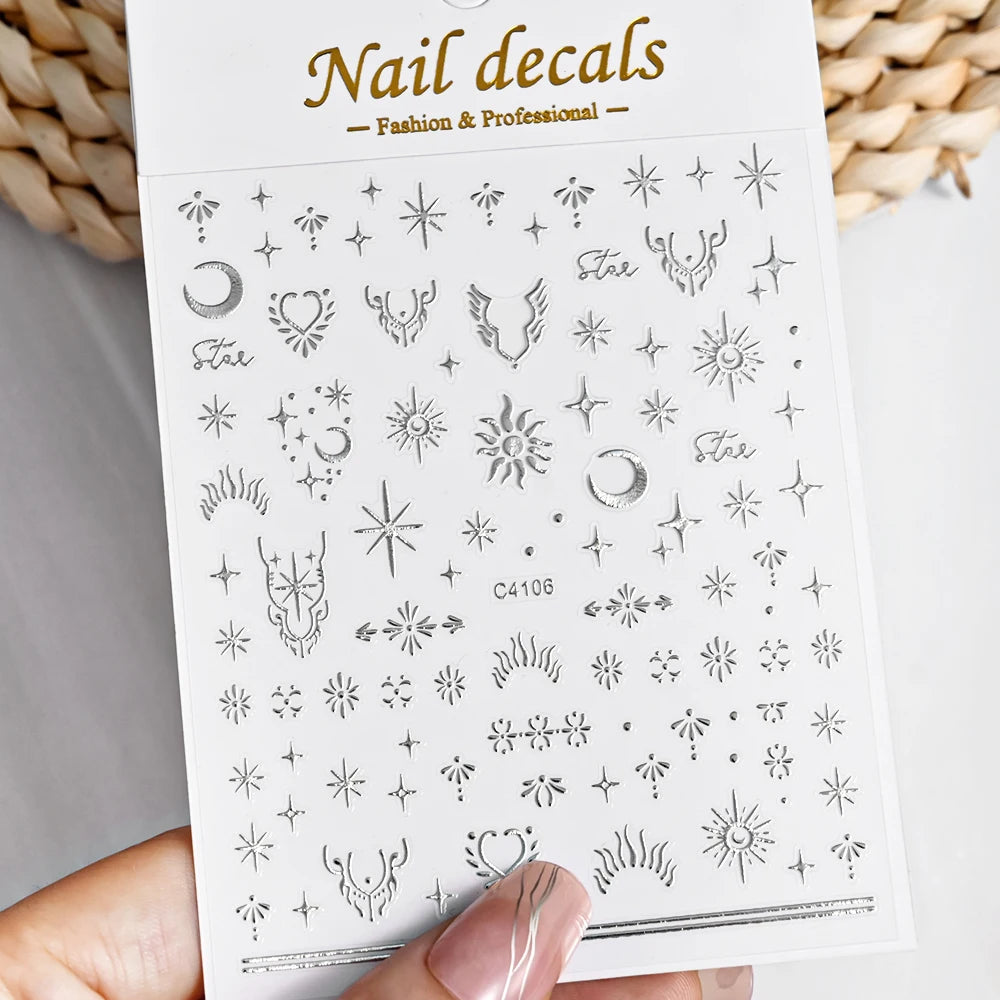 3D Metal Silver Flame Nails Stickers Gold Bronzing Stripe Lines Sliders Design Manicure French Nail Art Decoration Decal #Y2K