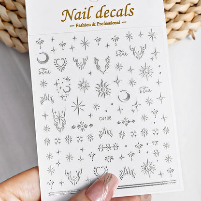 3D Metal Silver Flame Nails Stickers Gold Bronzing Stripe Lines Sliders Design Manicure French Nail Art Decoration Decal #Y2K