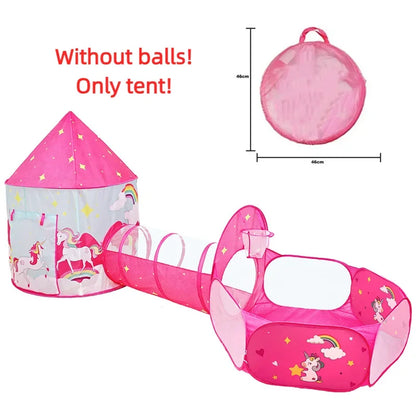 3 in 1 Integrated Play Set Consists of a Playhouse Tent Crawling Tunnel and Ball Pit It Adopts Foldable Lightweight Fabric