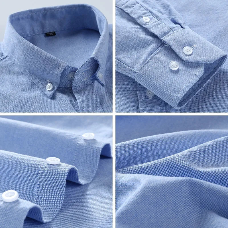 Casual cotton men's shirt slim fit horse logo bottom inch shirt Oxford spinning long sleeved striped shirt