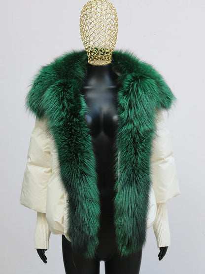 2024 Winter Women Warm Coat Oversized Real Fox Fur Collar Thick Luxury Outerwear New Fashion 90% Goose Down Jacket