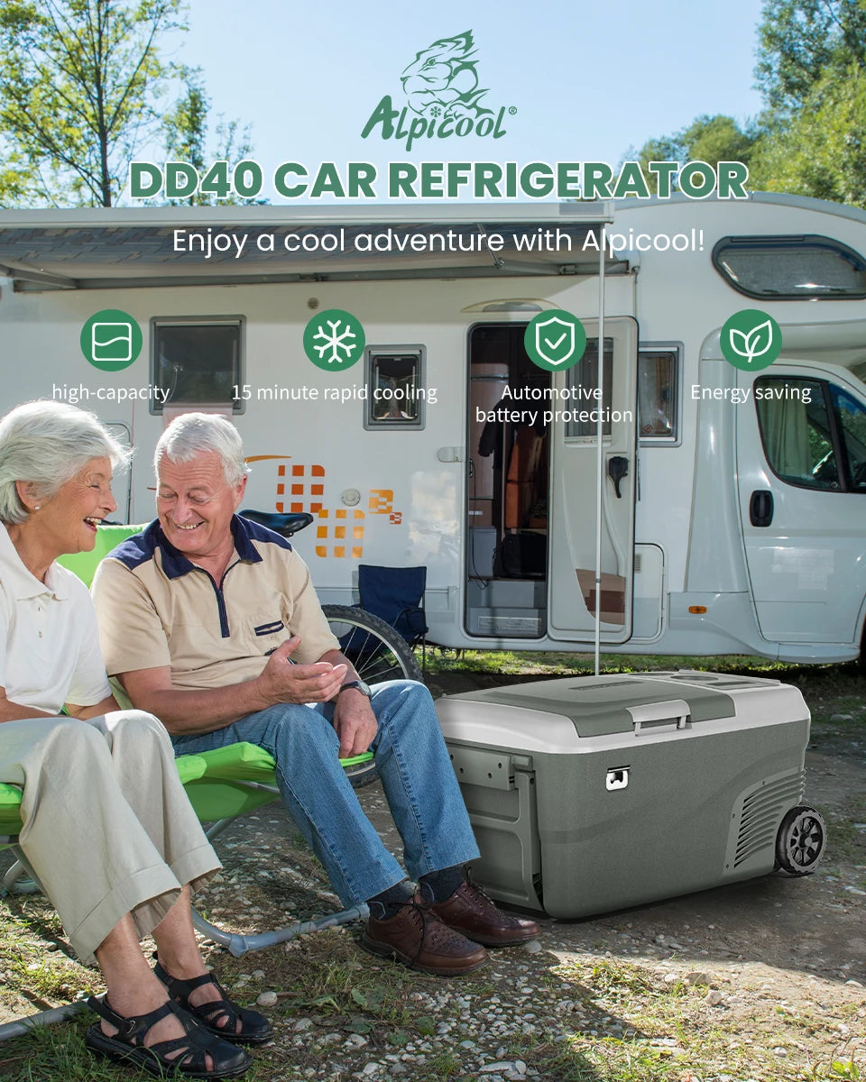 Alpicool DD40 40L Car Refrigerator 12V Compressor Fridge Freezer Dual Zone Independent Control Portable Cooler for Camping BBQ