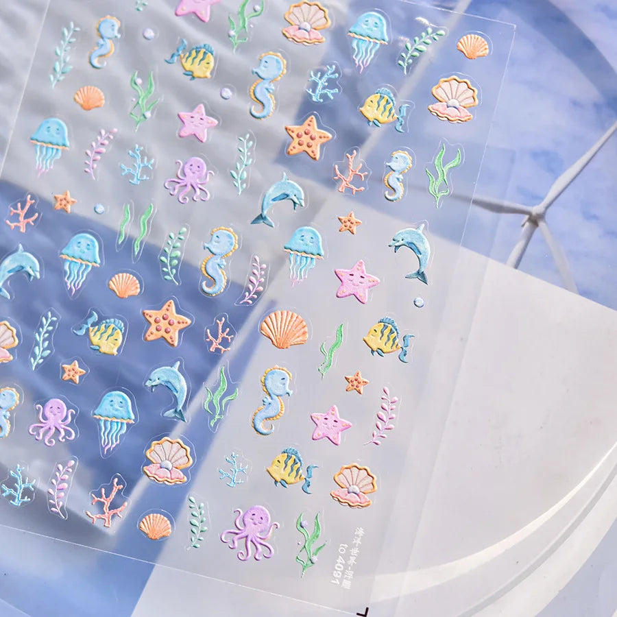 Ocean Shell Starfish Shell Conch Whale Dolphin Seahorse Coconut Tree Water Bubbles Self Adhesive Nail Art Sticker Manicure Decal