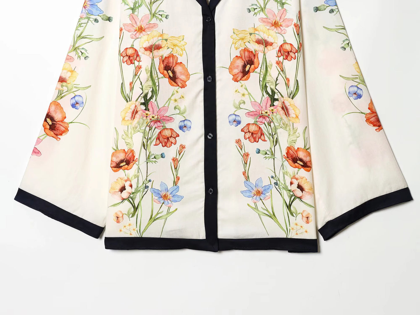 ZERAINS Casual style single row multi button lapel long sleeved contrasting printed shirt and printed pants set
