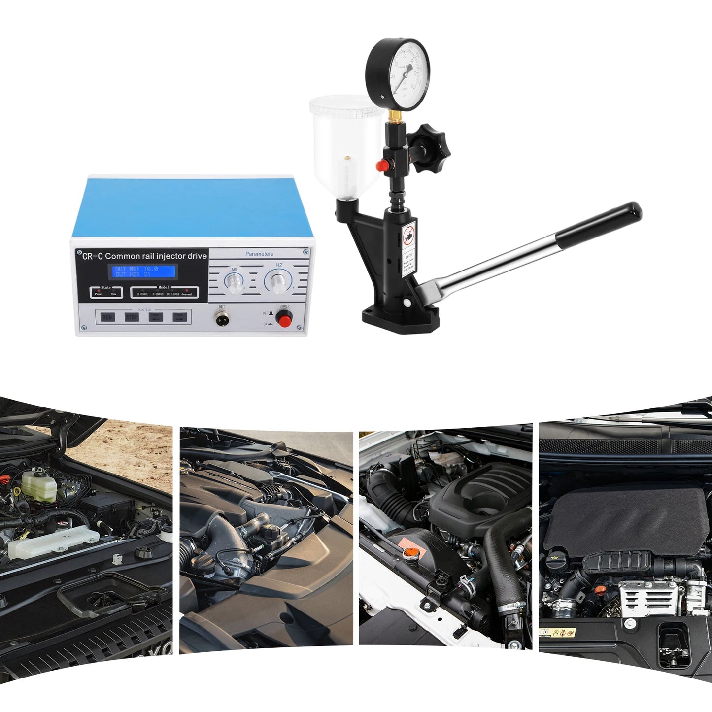 Diesel Injector Tester Tool Kit, CR-C Multifunctional Common Rail Injector Tester S60H Fuel Nozzle Tester 0-60MPa Pressure Gauge