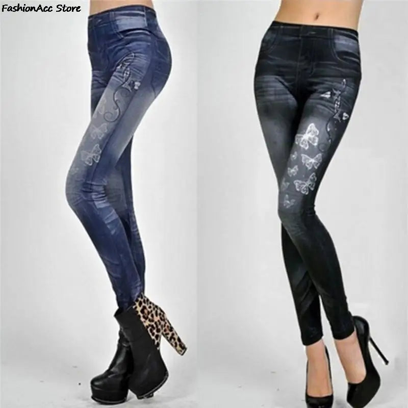 Women Leggings Denim Jeans Pants With Pocket Slim Leggings Women Fitness Blue Black Leggins