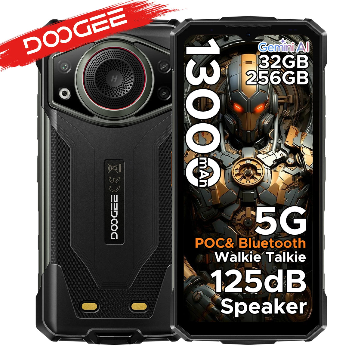 DOOGEE Fire 7 Ultra 5G Rugged Phone POC Walkie Talkie Mobile Phone 13000mAh Battery 32GB RAM (8+24) 256GB ROM Dimensity 6300 NFC