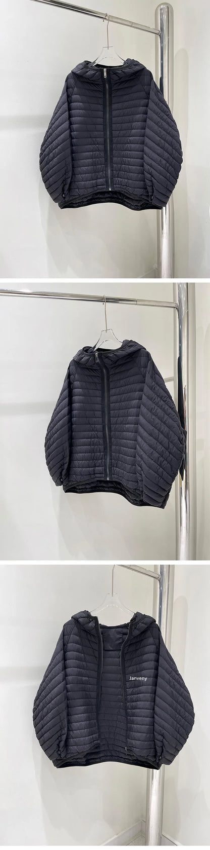 JANVENY 2025 New In Winter Short Puffer Jacket Women Ultra Light Loose 90% White Duck Down Coat Female Hooded Thin Parka Outwear
