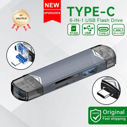 6-in-1 USB 3.0 & Type-C Card Reader OTG – Multi-function SD/TF/Micro SD Card Adapter with USB 3.0 Port, High Speed Data Transfer