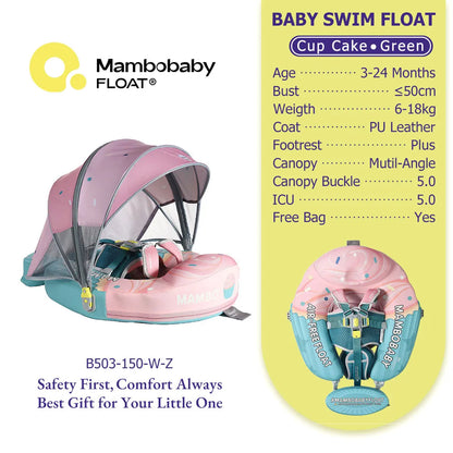 Mambobaby Float Safe Solid Core Comfort Skin-friendly Design with Canopy Baby Swimming Ring Toddler Pool Float Infant Water Ring