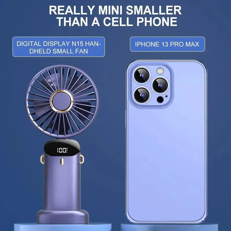 Mini Portable Handheld Fan Foldable Neck Hanging Fans 5 Speed USB Rechargeable Fan with Phone Stand and Display Screen 1800mAh