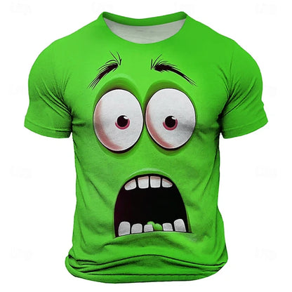Summer New 3D Printed Funny Face T-shirt Fashionable Men's Holiday Short-sleeved Casual O-neck Loose T-shirt Streetwear