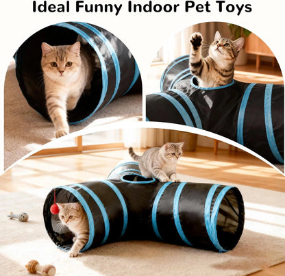 Cat Tunnel Toy 3-Way Foldable Pet Playhouse Crinkle Paper Bell Durable Oxford Cloth Animal Tunnel Kittens/Rabbits/Guinea Pigs