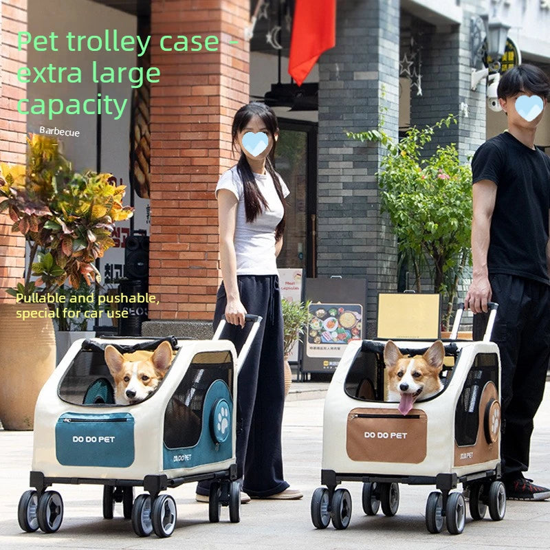 Foldable Large Pet Stroller with Telescopic Handle&Silent Wheels,Breathable Mesh Pet Trolley Cart for Medium Pet Outdoor Travel
