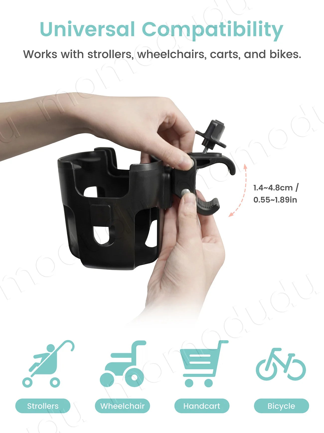 2-in-1 Large-Size Universal Stroller Cup Holder with Phone Holder - 360° Rotatable Adjustable Clamp, Detachable Stand