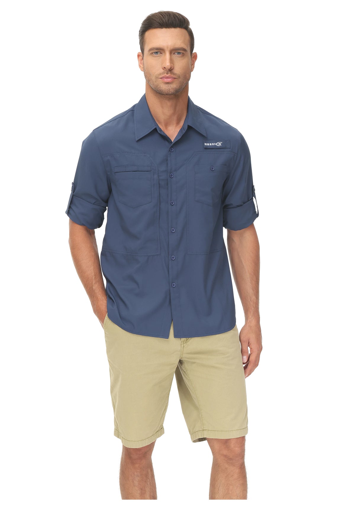 Men's Long Sleeve Fishing Shirts UPF 50+ Sun Protection Breathable Lightweight Travel Work Button Down Shirt with Zipper Pocket