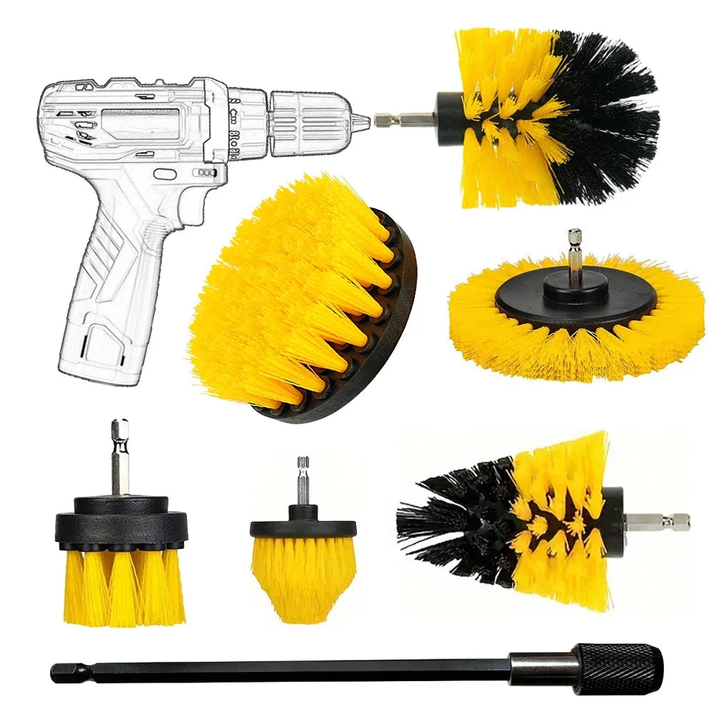 Nylon Round Cleaning Brush Set for Electric Drill High-Density Bristle Carpet And Glass Cleaning Tool Kit.