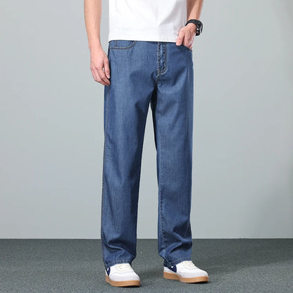 Brand Clothing Summer Lyocell Fabric Stretch Jeans Business Loose Straight Casual Trousers Fashion Versatile Pants Plus Size 40