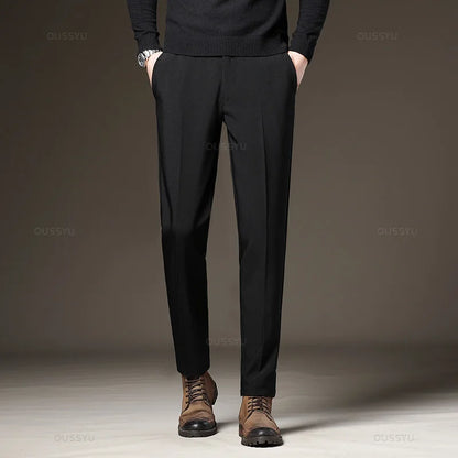 Autumn Winter Men‘s Suit Pants Slim Business Office Elastic Waist Black Grey Classic Pant Korean Trousers Male Plus Size 28-38